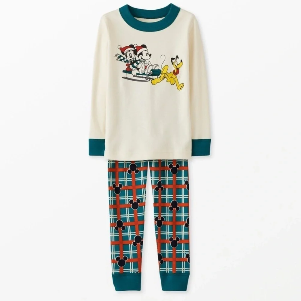 NEW Hanna Andersson 2 Piece Pajama Set US 6-7 Disney Classic Holiday Family LJ